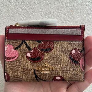 Coach Mini Skinny Id Case In Signature Canvas With Cherry Print